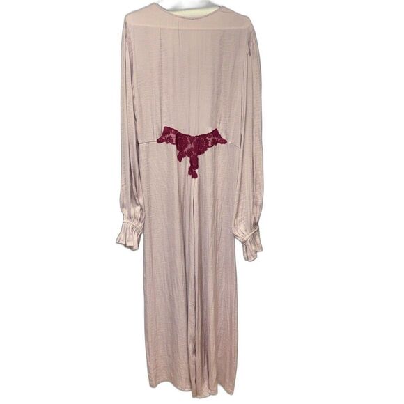 Free People L Perfect Morning One Piece Jumpsuit Pink Lace V Neck Long Sleeve - Picture 8 of 16